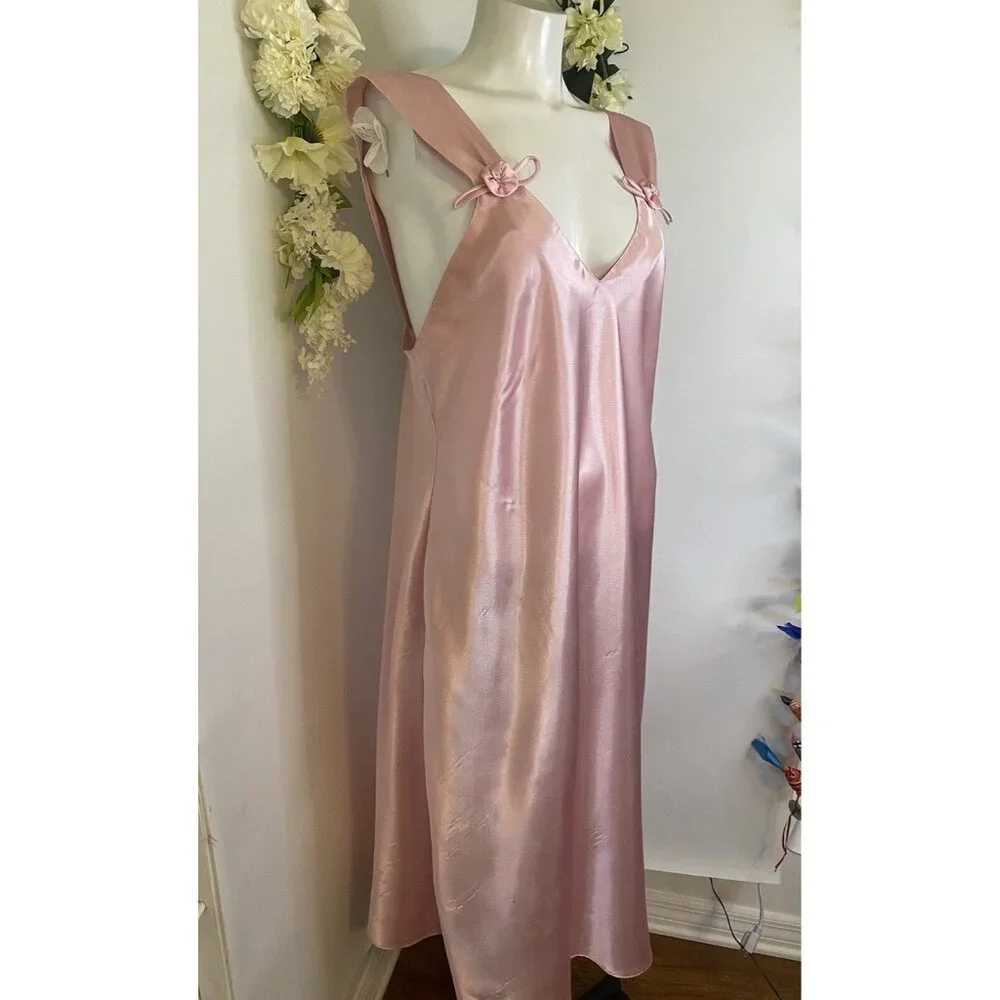 Vintage Val Mode Pink Lingerie Peignoir Sleep Gown Dress Ankle Length Size Large